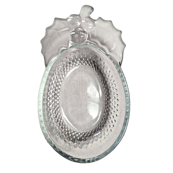 Mikasa Studio Nova Frosted Holly Berries Candy Trinket Dish Oval Glass Bowl Gift - Picture 4 of 7